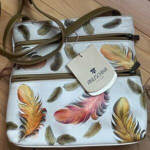 NWT Anuschka Medium Crossbody With Double Zip Pockets